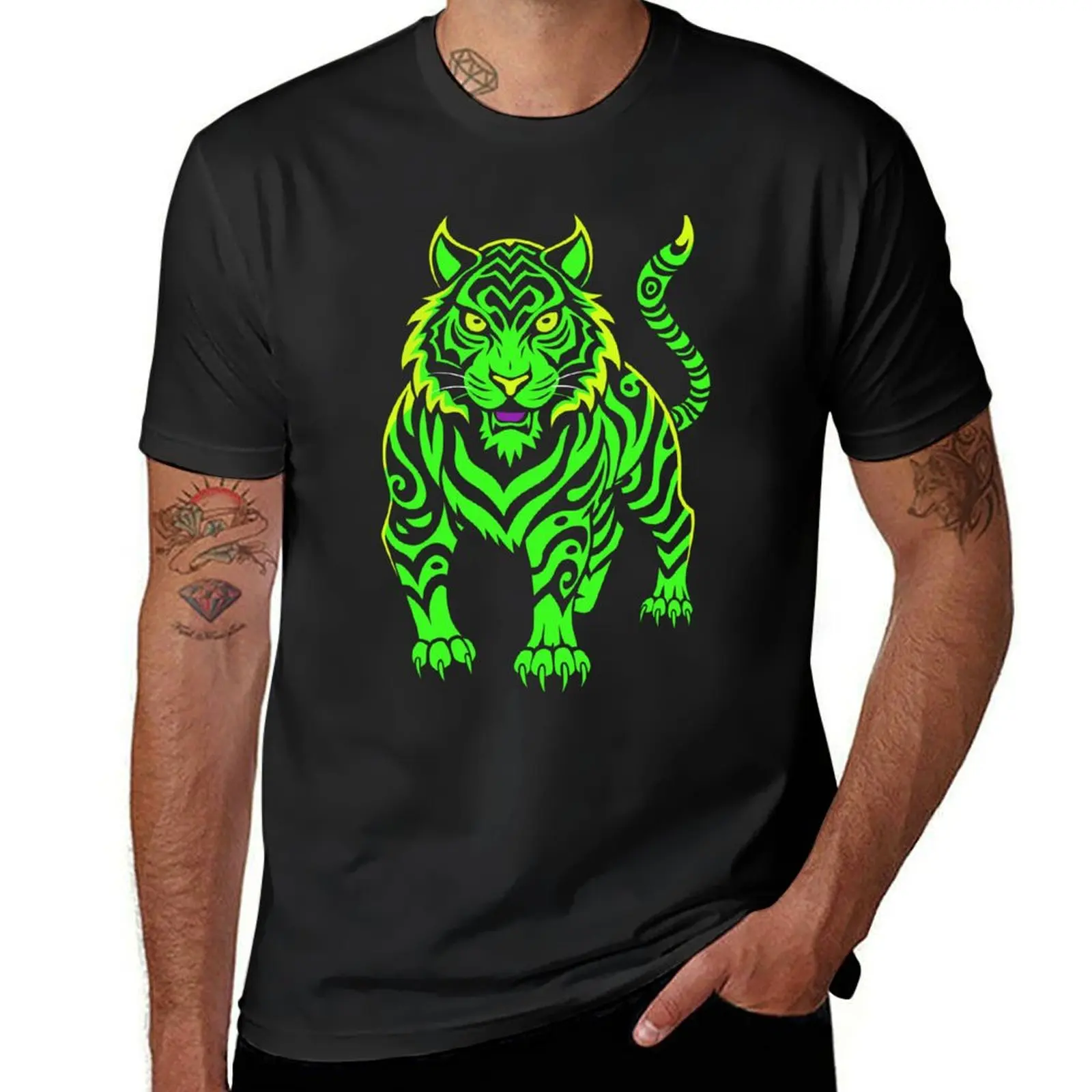 Neon green bengal tiger T-Shirt anime clothes animal prinfor boys customizeds mens t shirts