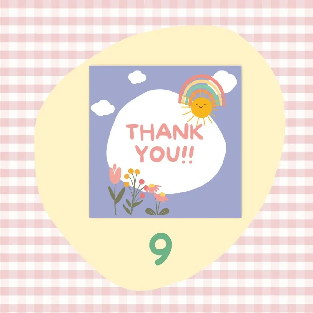 50PCS Thank You Cards Cartoon Flower Gratitude Labels Multicolor Greeting Postcards Event Ornament Home Decorations 6cm*6cm