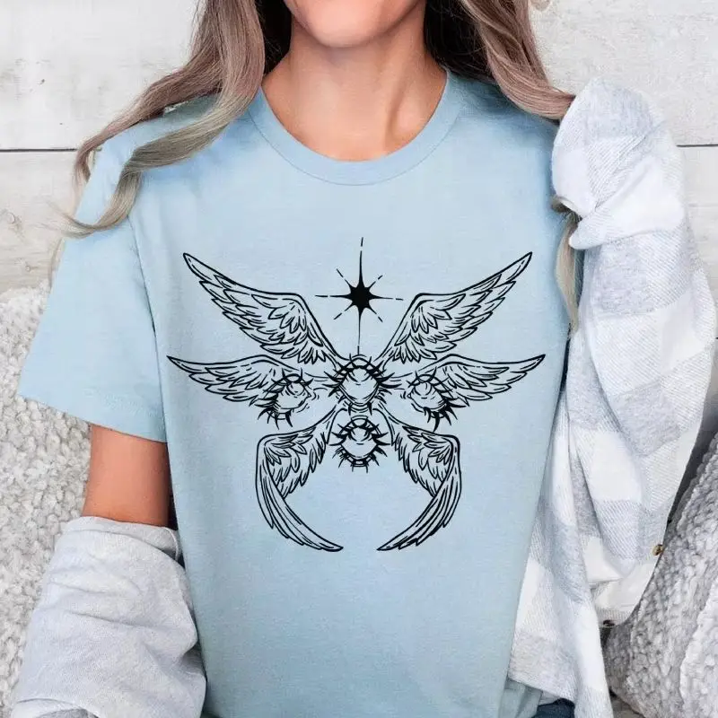 

Y2K Graphic T-shirt Winged Crowns T-shirt Premium Cotton High Quality Oversize Colorful Tee Angel Wings Print Gothic Y2K Style