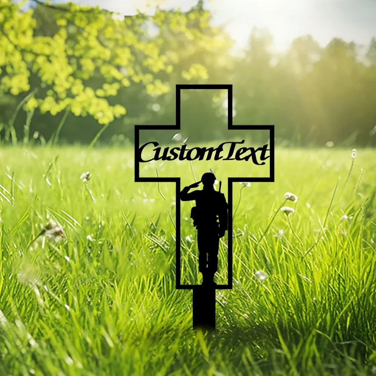 

Custom Personalized Metal Cross Memorial Stake - A Special Tribute for Remembering Loved Veterans at Gravesites.