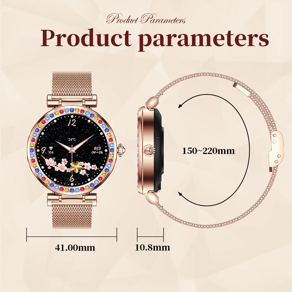 المرأة 1.27 "الزرقاء الأسنان دعوة موضة ساعة ذكية معدل ضربات القلب الأكسجين في الدم الرياضة اللياقة البدنية الموسيقى مقاوم للماء سيدة الصحة Smartwatch