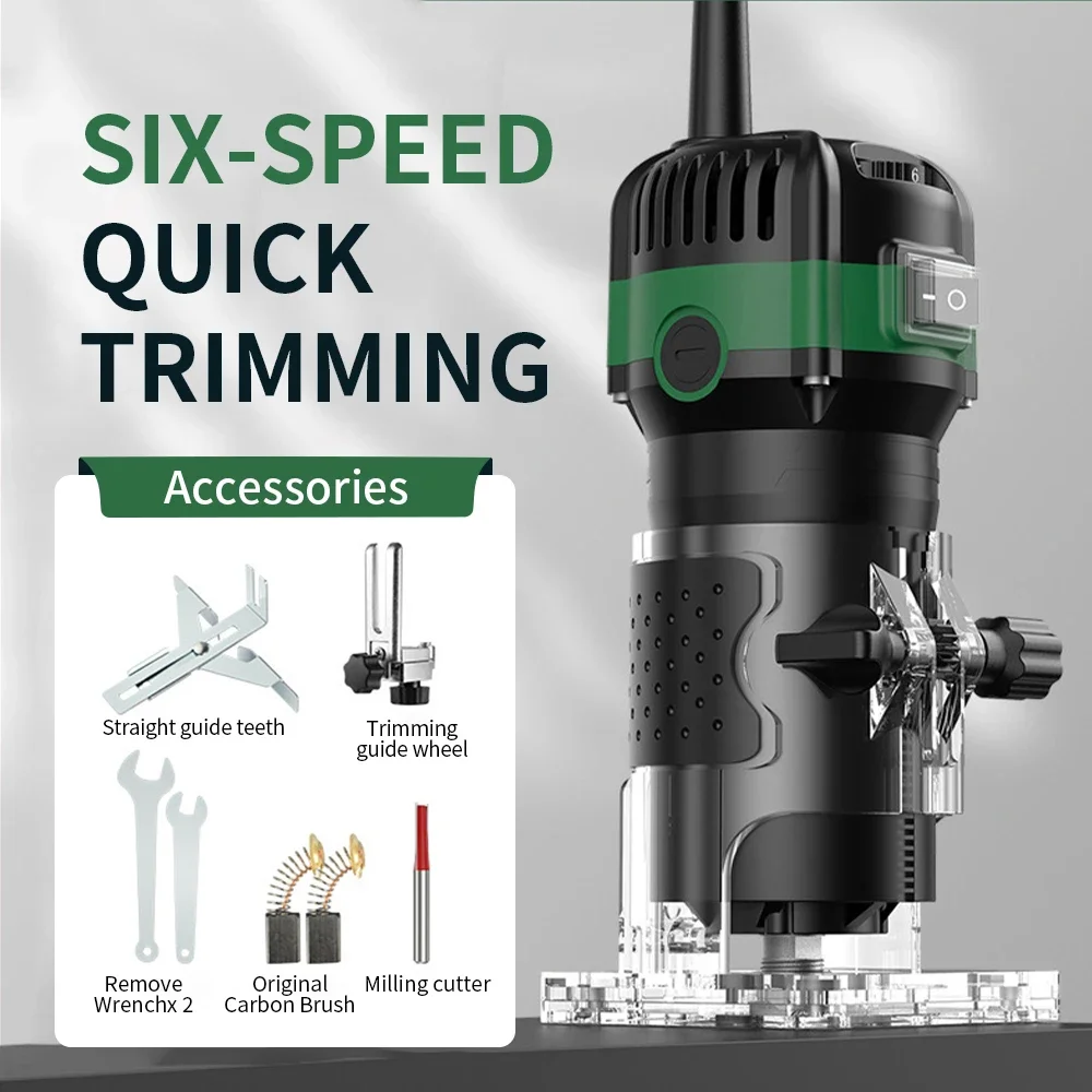 800W Electric Wood Router Woodworking Tool Electric Trimmer Engraving Slotting Trimming Carving Machine Kit 6.35 Milling Cutter