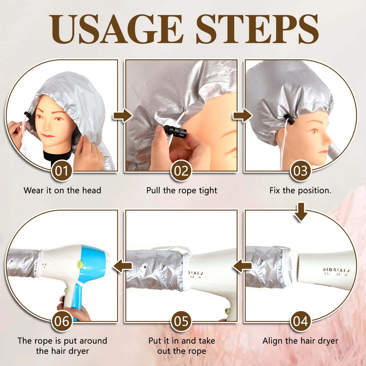 Hair Dryer Hat Drying Hat Quick Warm Air Bonnet Cap for Quick Drying & Styling Portable Energy-Efficient All Hair Types