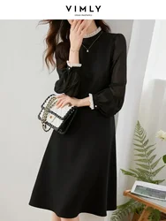 Vimly Elegant Black Dresses for Women 2023 Autumn Korean Style Fashion Simple Ruffles Chiffon Long Sleeve Dress Women's Clothing