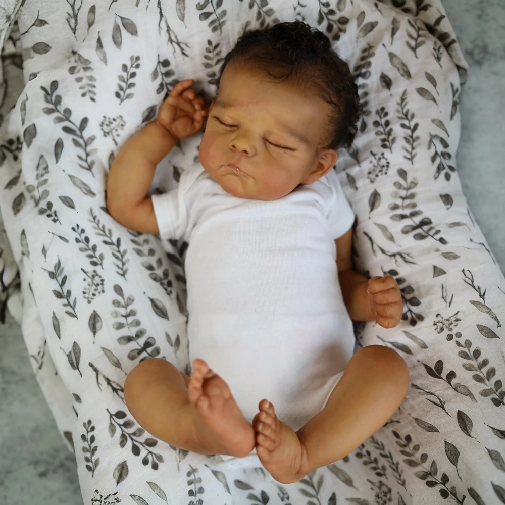 

BZDOLL 50cm Asleep Reborn Baby Doll Vinly Limbs Cloth Body Girl Toy 20inch Lifelike Black Light Doll Kid Lovely Birthday Gift