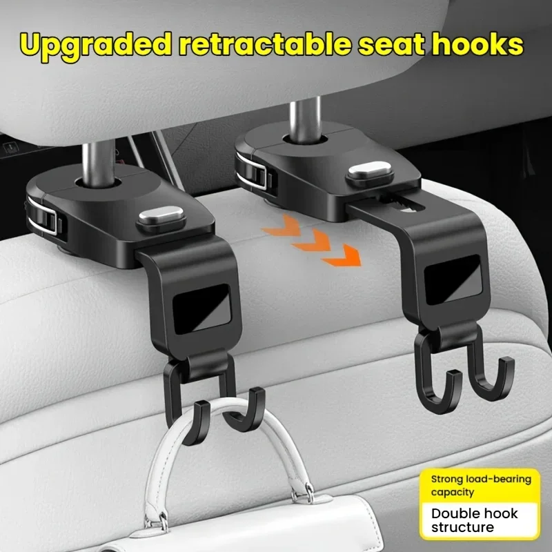 Luxury Car Headrest Hooks Lockable Double Hook Car Seat Back Organizer Telescopic Auto Headrest Hanger for Handbags Grocery Bags
