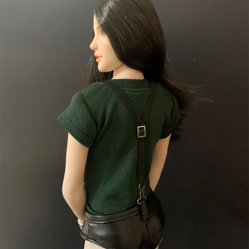 CJG-W019 Женская футболка с круглым вырезом в масштабе 1/6, кожаные шорты, носки, комплект одежды, модель для экшн-фигурки 12 дюймов, тело