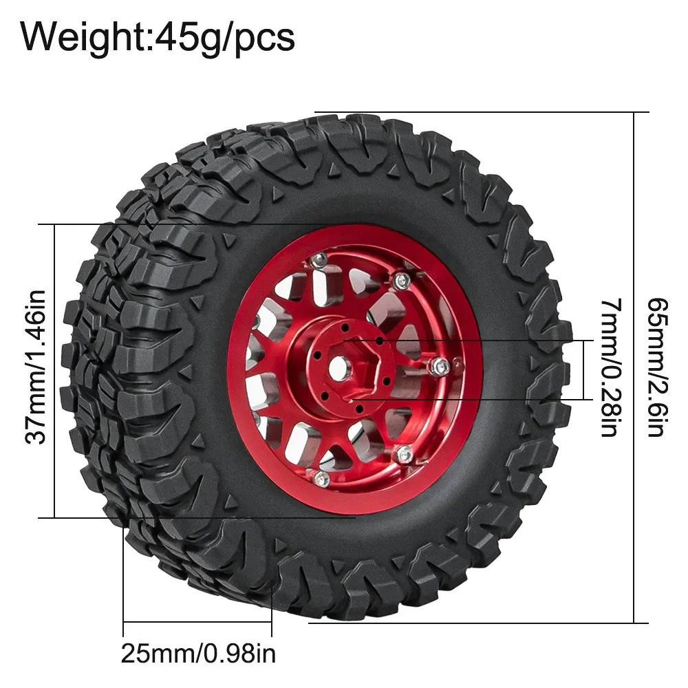 

1.3 Inch Soft Muddy Tire Beadlock Wheel Rim for 1/18 1/24 Scale RC Crawler Car Parts Compatible with TRX4M SCX24