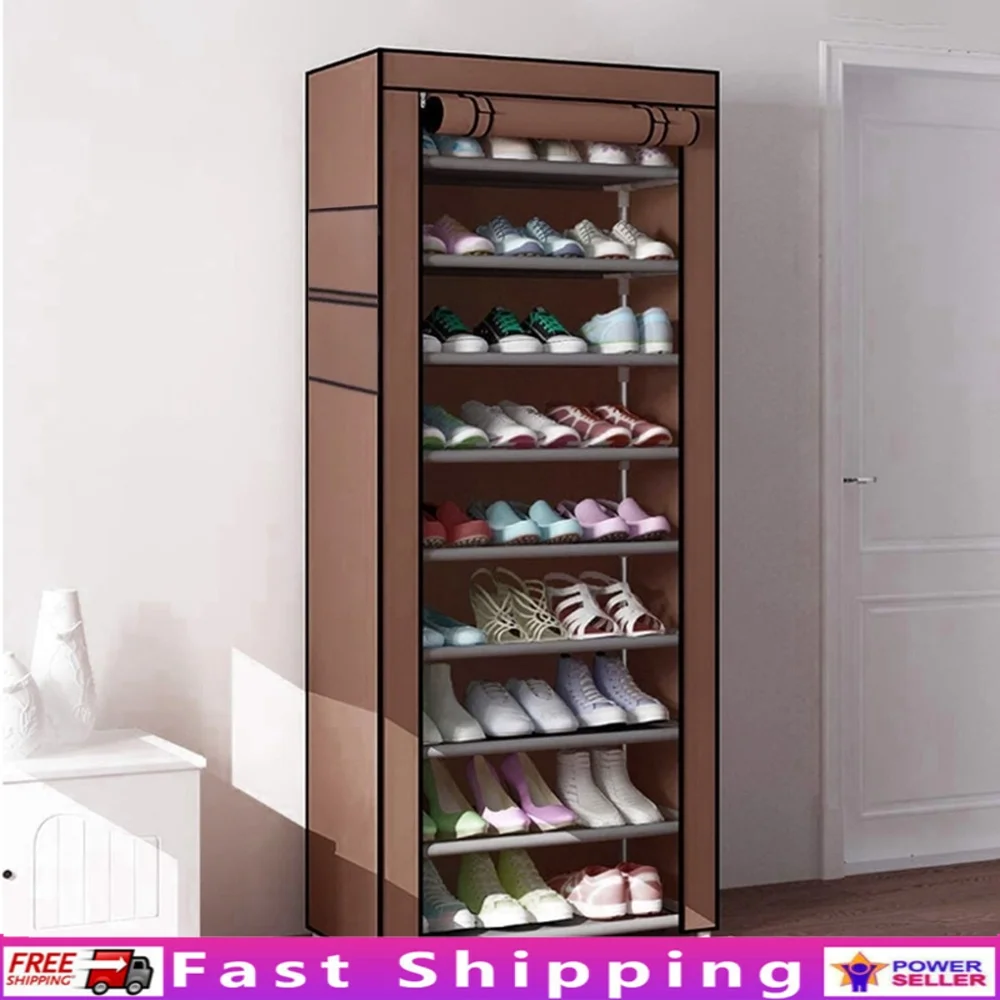 

10 Tier Shoe Rack Organizer with Dustproof Cover Portable Storage Shelf Entryway Bedroom Garage Holds 35 Pairs Shoes