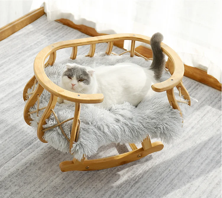 Cat Nordic style rocking table wooden swing cat hammock  bed