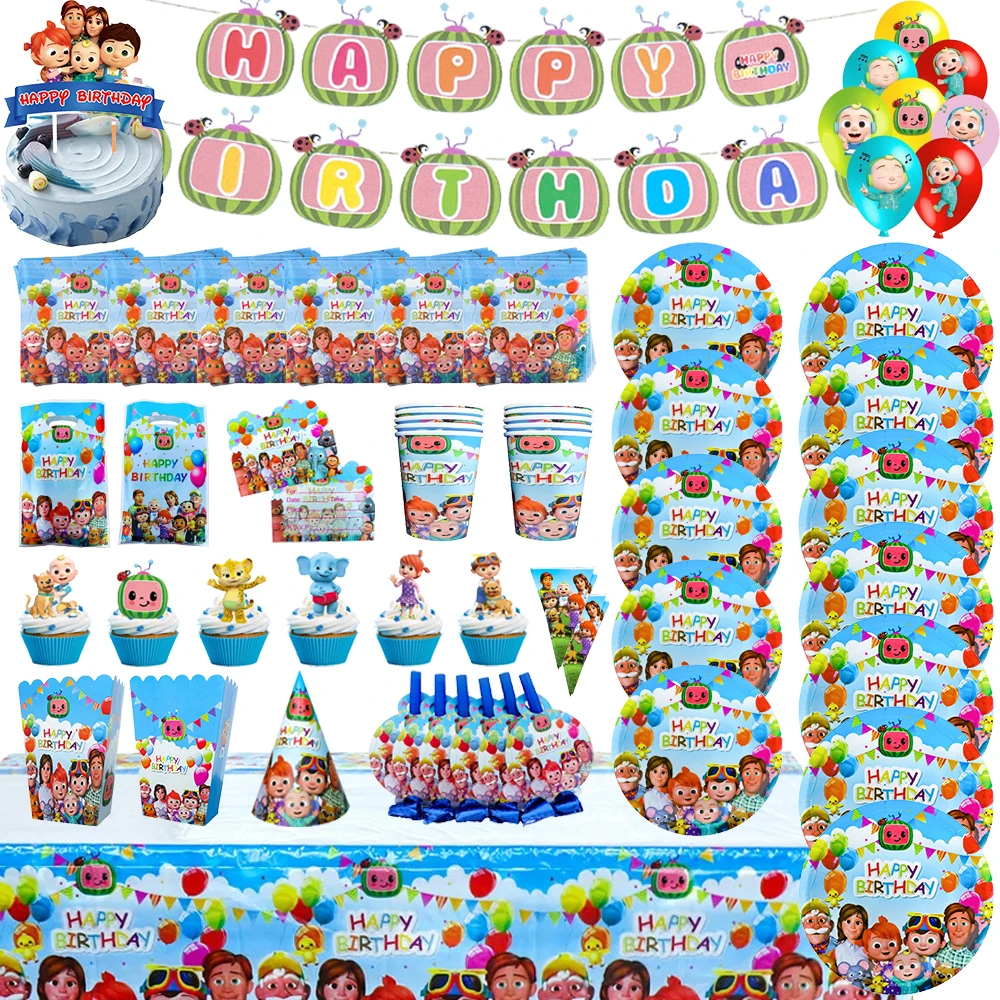 

JJ Children's Birthday Theme Party Backdrop Family Animation Green WATERMELON Boy Cake Table Decor Baby Supplies Photo Banner