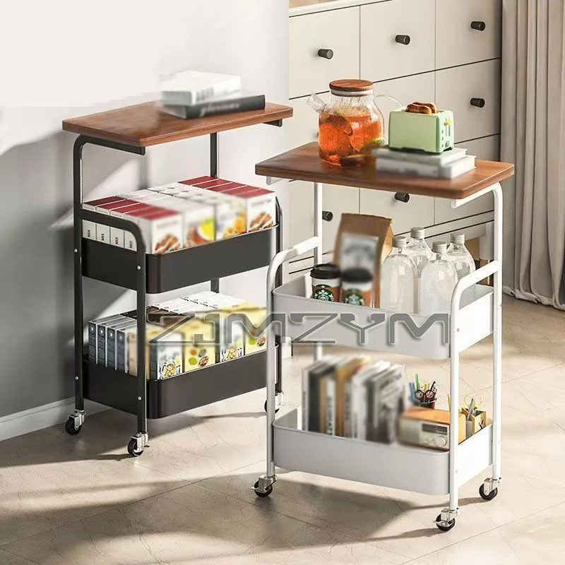 Multi Layer Rolling Storage Rack with Wheels Double Tier Open Shelf Organizer Utility Cart for Home Office Kitchen