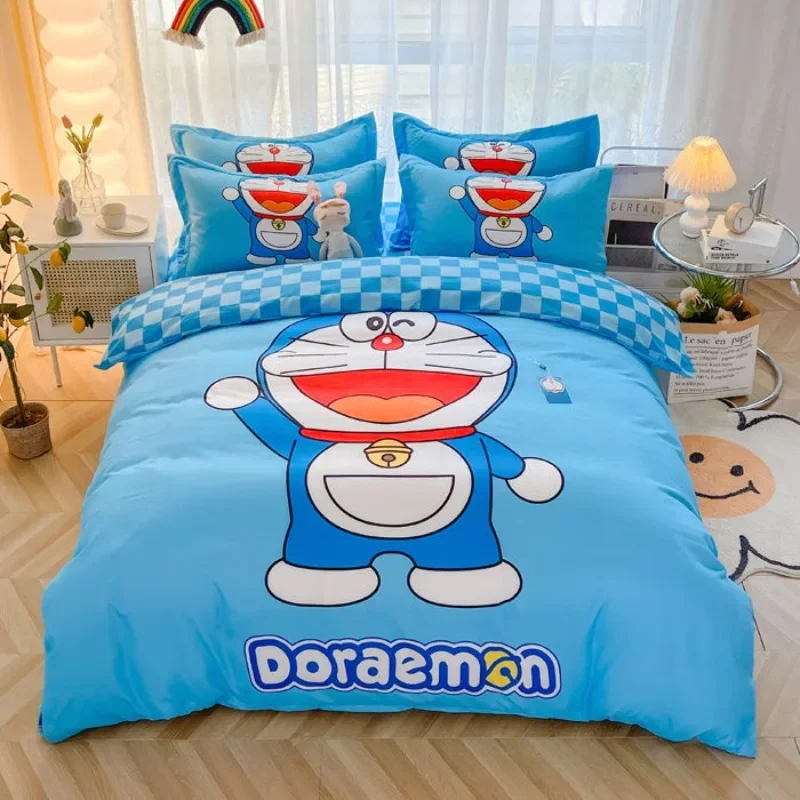Doraemon Anime Jingle Cat dibujos animados juego de cuatro piezas cómoda funda de edredón sábanas dormitorio infantil ropa de cama Kawaii