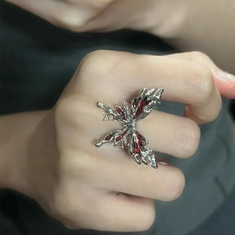 Punk Hiphop Red Drop Glaze Ring voor Vrouwen Partij Sieraden Mannen Trendy Gothic Vlinder Vinger Ring Party Sieraden Gift