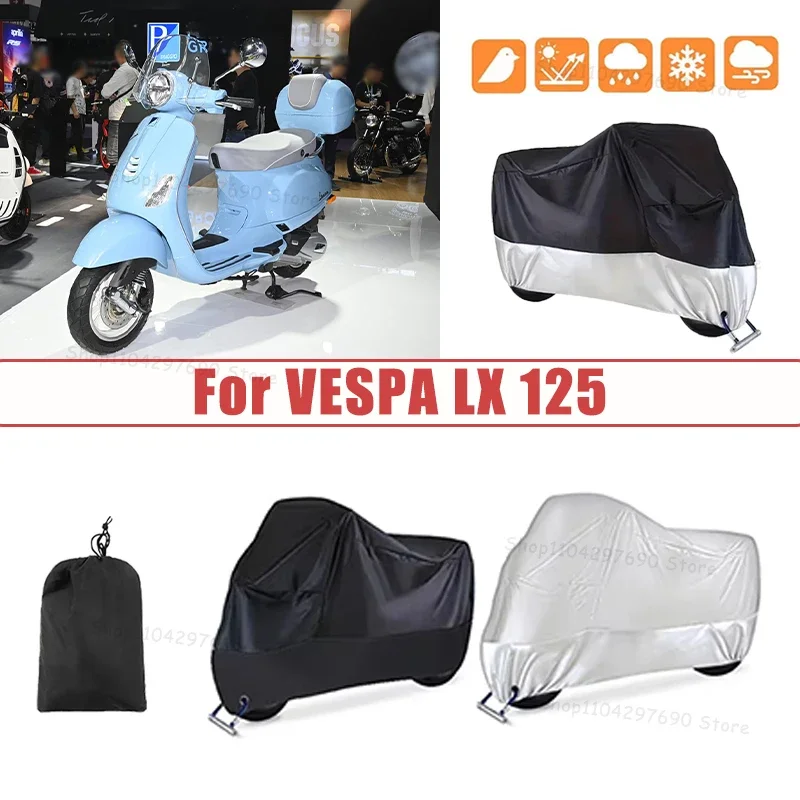 210D Oxford Motorcycle Cover Waterproof All Season UV Protection For VESPA LX 125 Anti-Tear Windproof Motorbike Cover