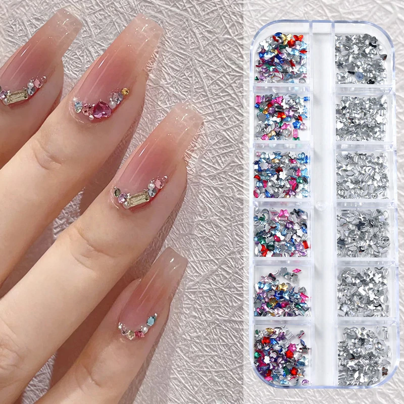 12Grids Mix 3D Nail Rhinestones 12 Grids Decorative For Nail Art Mini Colorful Decorative DIY Nail Art Accessories