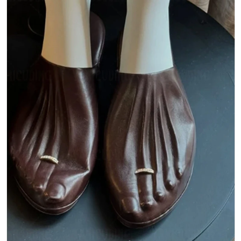 Silver Foot-Shaped Slip-On Slippers Fashion Slides Five-Finger Women's Beach Casual Slippers Mules Shoes for Women