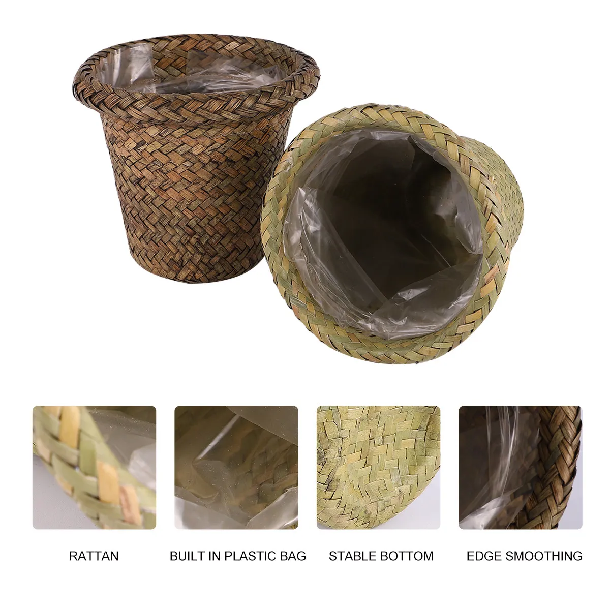 2Pcs Woven Storage Organizer Flower Pot for Succulents Desk Bookshelf Table Window Sill Gardening Living Room Decoration