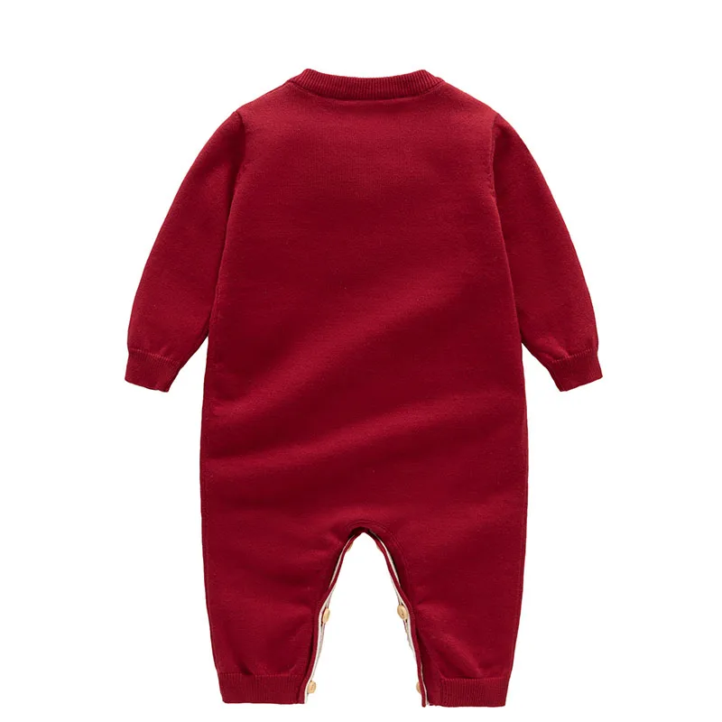 Autumn Winter 0-24M New Year Children Knitted Clothes Infant Baby Girls Red Knitted Jumpsuit Toddler Baby Girl Knitted Romper