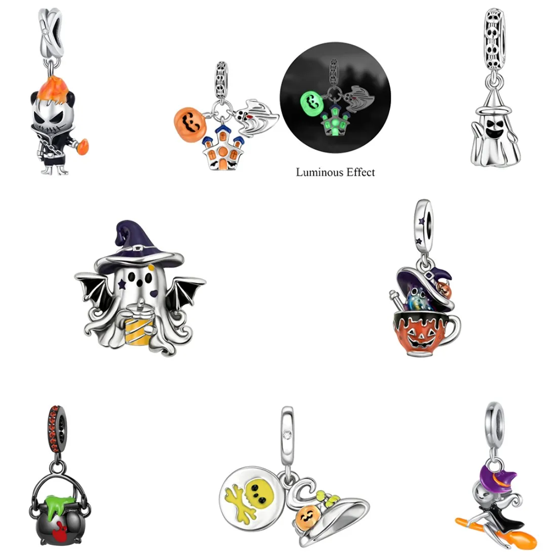 925 Sterling Silver Pendant Ghost Witch Beads Compatible with Original Bracelet Necklace for Men and Women DIY Jewelry Gifts