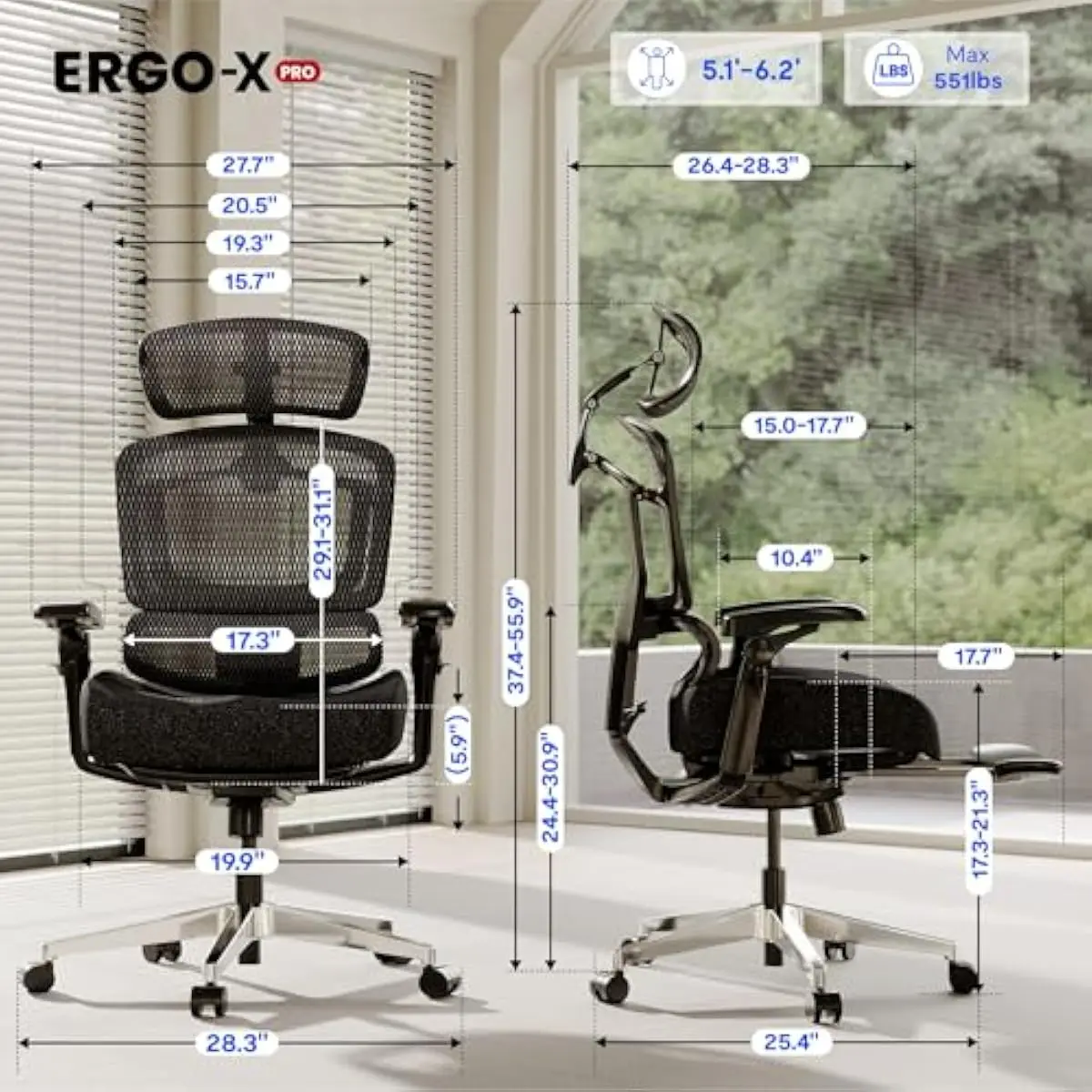 ErgoX Pro Advanced Adjustable Task Chair with 5D Lumbar Support 4D Headrest 7D Armrests Cloudtech Seat Nylon Frame Aluminum Base