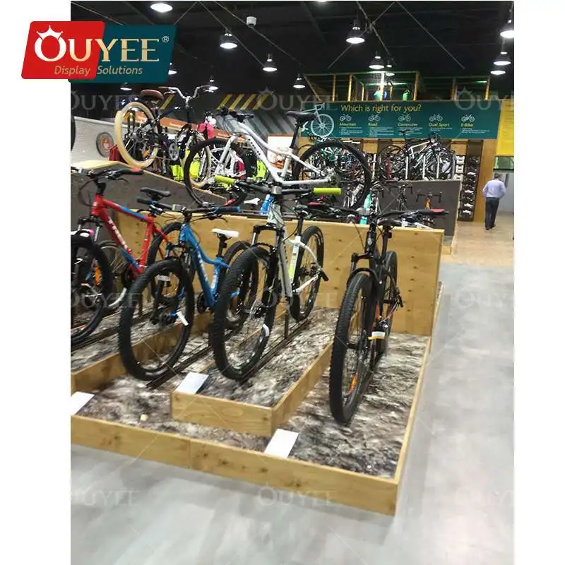 Customized-POS Bike Shop Interior Design City Road Bike Showroom Decoration Ideas Retail Sport Mountain Bike Shop Display Fixtur