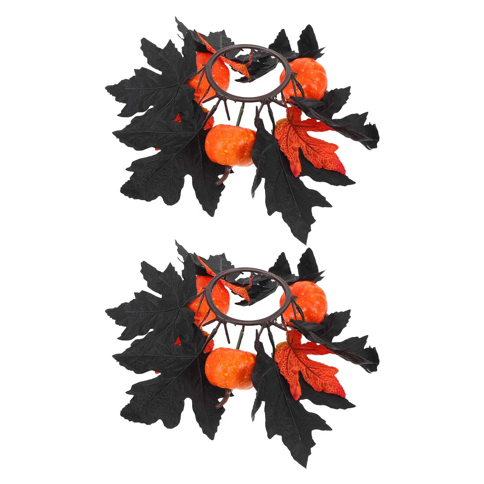 

2Pcs Halloween Holder Wreath Artificial Maple Leaves Elegant Spooky Decor Table Centerpieces Indoor Outdoor Use