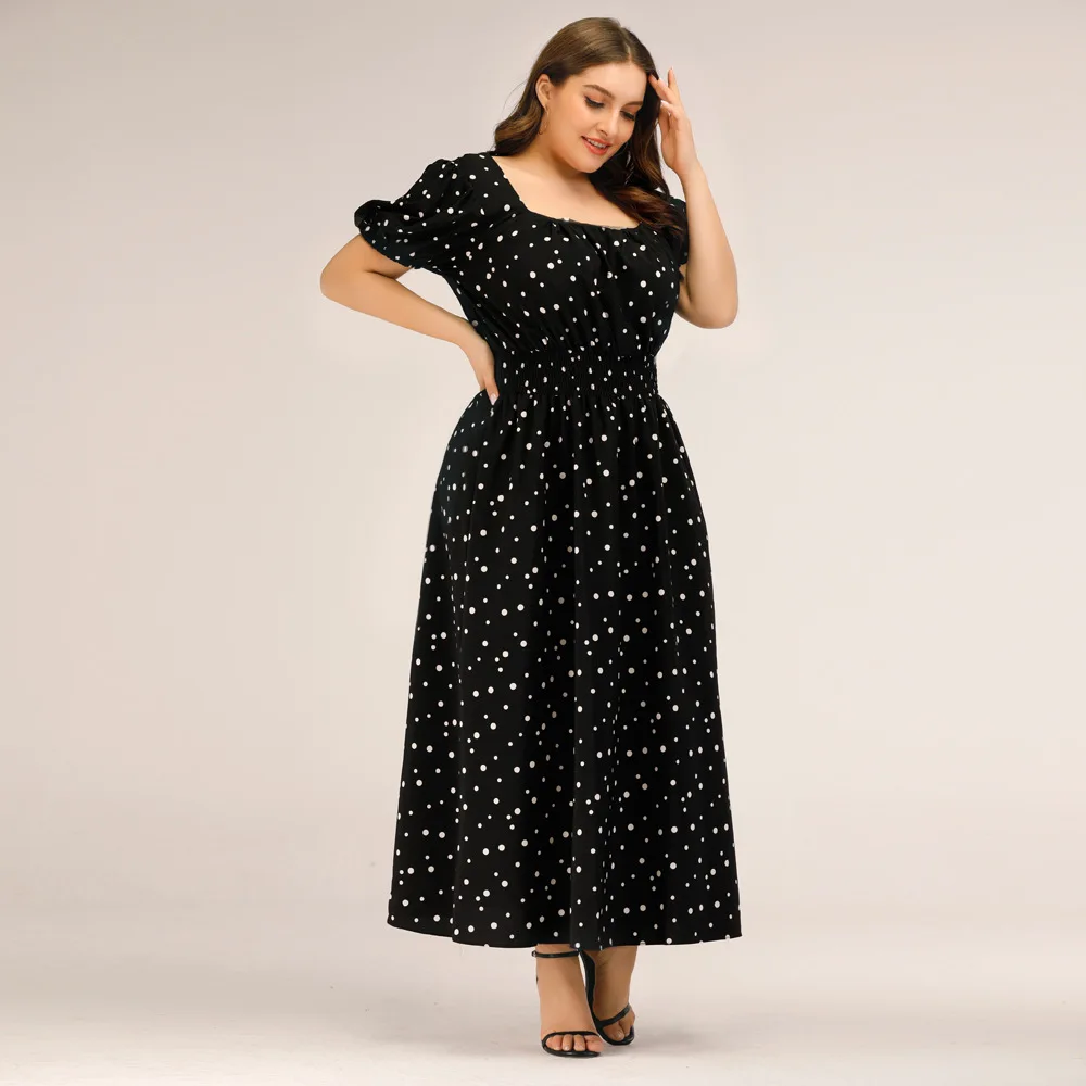 Vestido de verão manga curta feminino, plus size, dot impressão, atacado, China