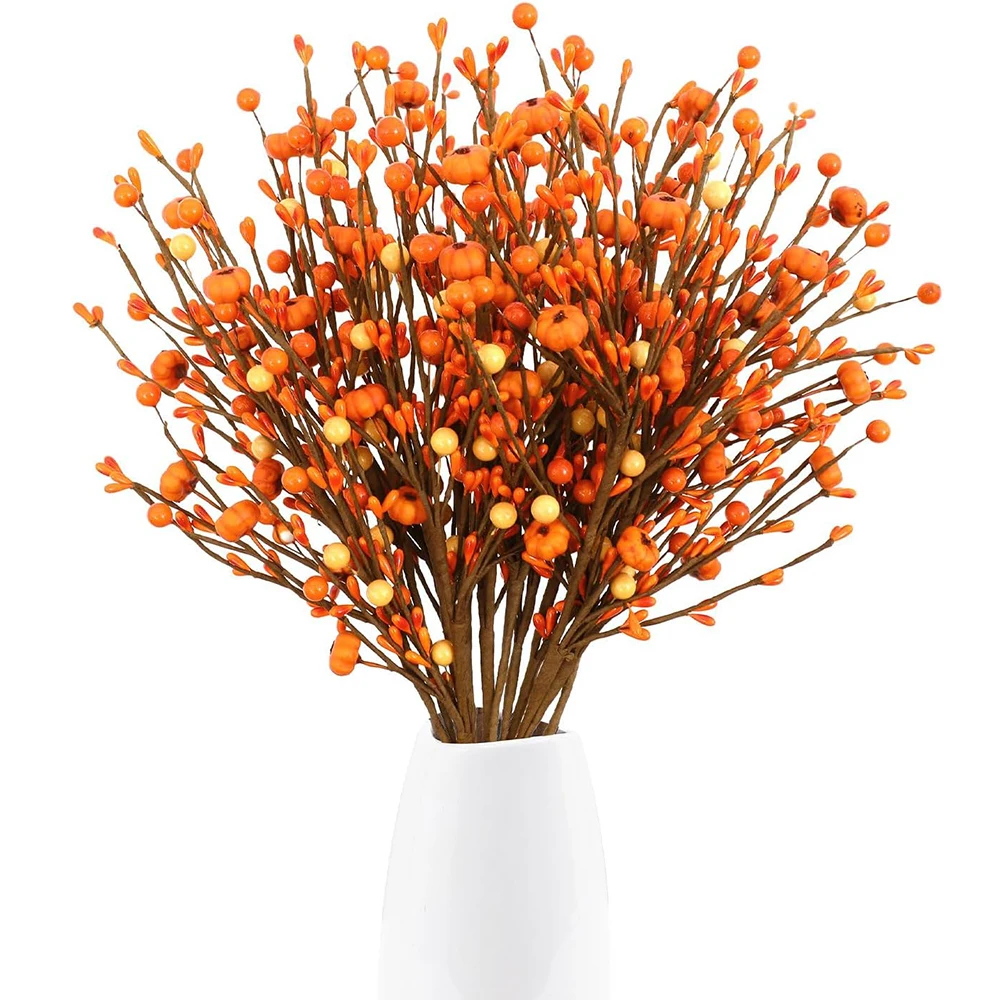 

Yannew Fall Artificial Berry Stems Spray with Mini Pumpkin Autumn Berry Picks Branches for Thanksgiving Harvest Home Table Decor