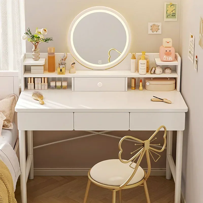 Minimalist Luxury Vanity Table White Makeup Container Classic Vanity Table Led Drawer Penteadeira De Maquiagem Bedroom Furniture