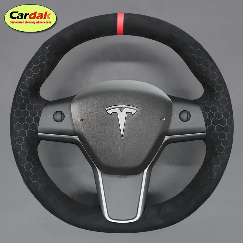 Full Soft Black Suede Car Steering Wheel Cover for Tesla Model 3 Y 3P YP 2017 2018 2019 2020 2021 2022 2023