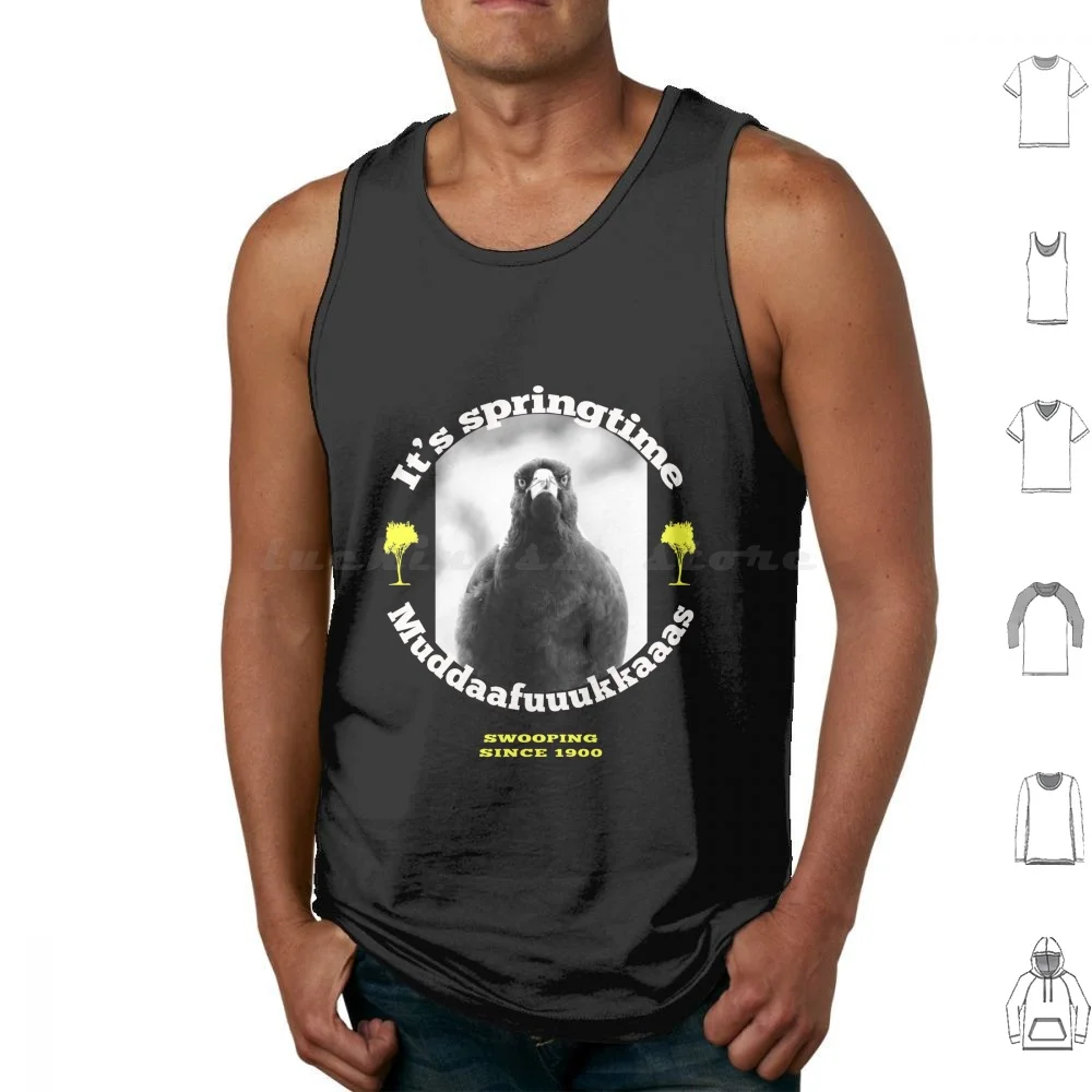 Springtime-Magpie Swooping Tank Tops Print Cotton Springtime Magpie Swooping Birds Australia Aussie Summer