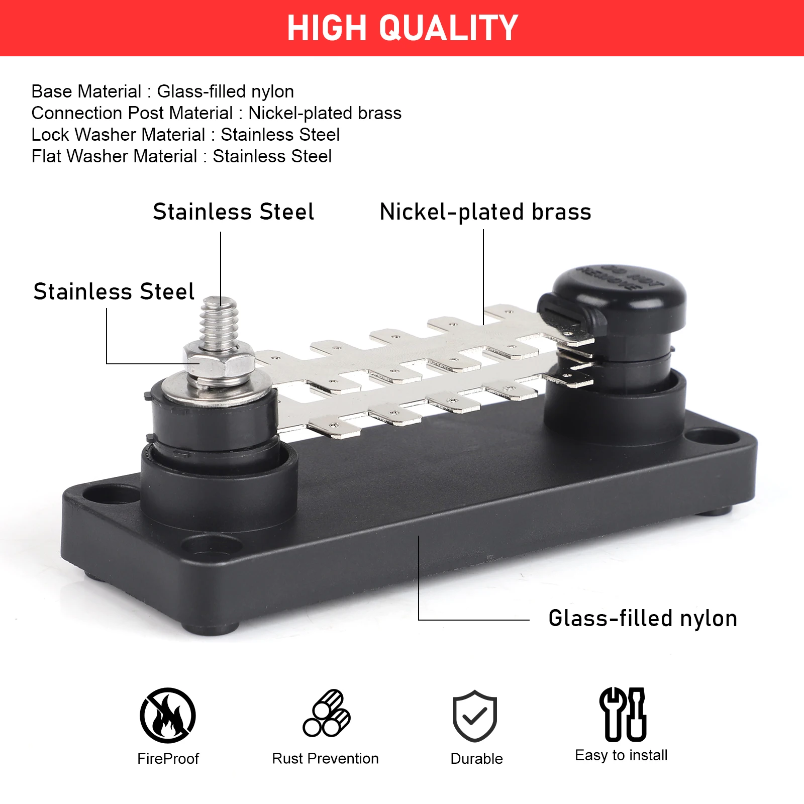 Marine Grade Tab Type Busbar -TTB710N02 20 Points 20A/55A 12V/48VDC Power Distribution Double-Layers Red/Black For Cars RV Boats