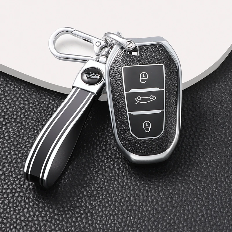 

Leather Style Car Smart Key Case Cover Shell Fob For Peugeot 2008 3008 308 408 508 4008 5008 For Citroen C4 C6 C3-XR Accessories