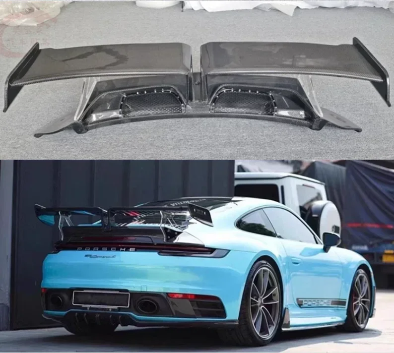 Real Carbon Fiber Rear Wing Lip Diffuser Tail Trunk Spoiler For Porsche 911 992 2019 2020 2021 2022 2023 2024 HET Style