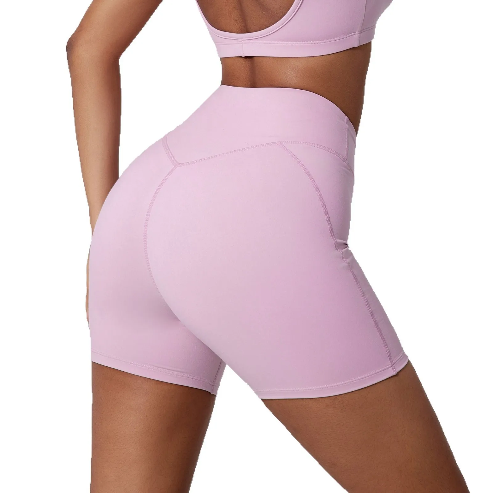 

Mermaid Curve Spring and Summer New Sanding Hot Pants V-Waist Sports Tight Shorts High Waist Shaping Sports Peach Pants