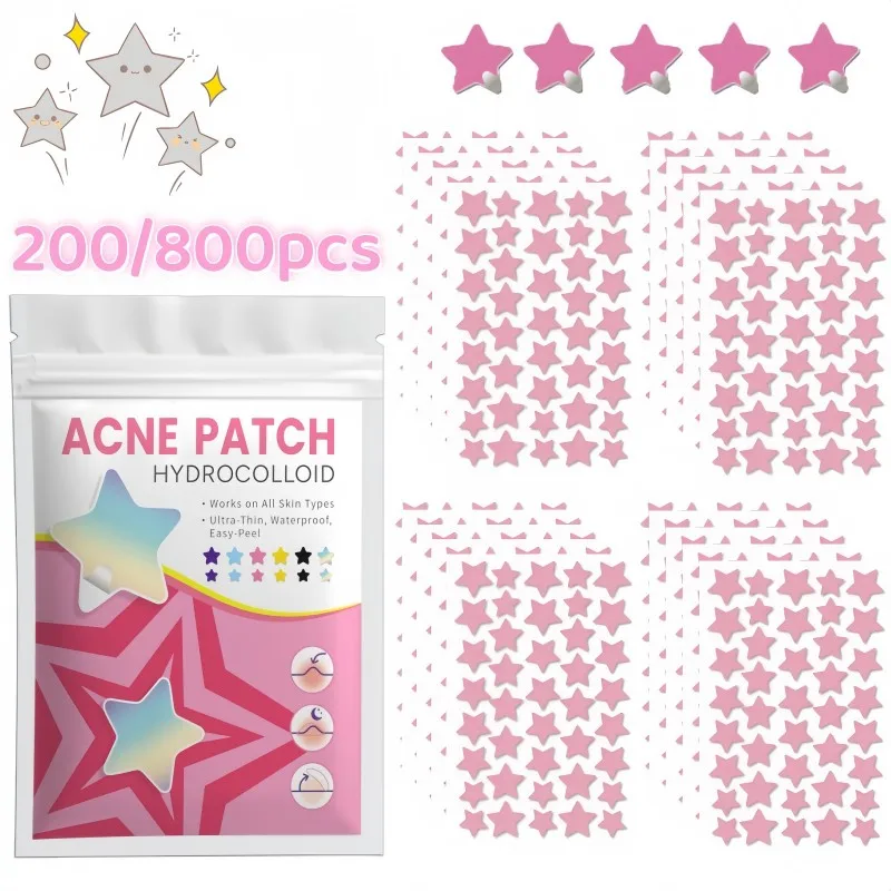 Parches Hidrocoloides para Acné Pink Star Combo 200/800 piezas, Cubiertas Invisibles para la Piel