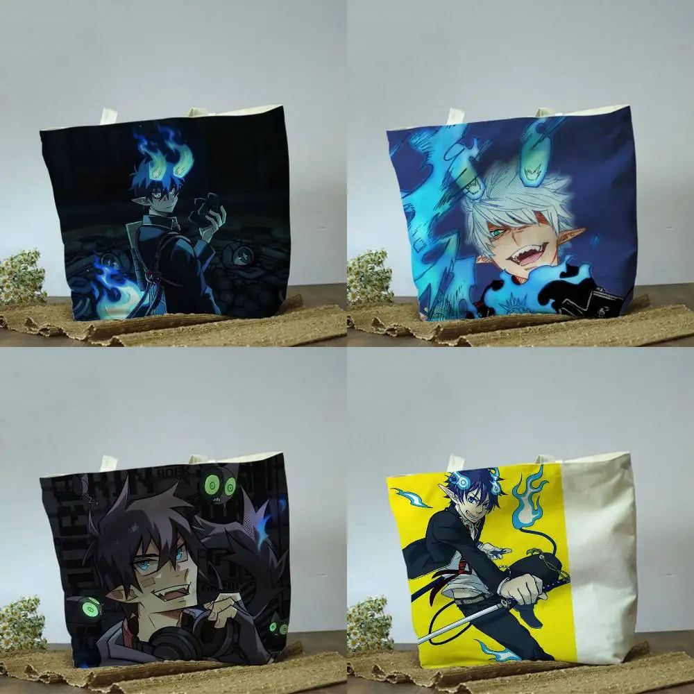 Ao no Exorcist Rin Okumura Blue Exorcist Anime Manga Plain Beige Cotton Polyester Canvas Shoulder Bag for Grocery & Travel