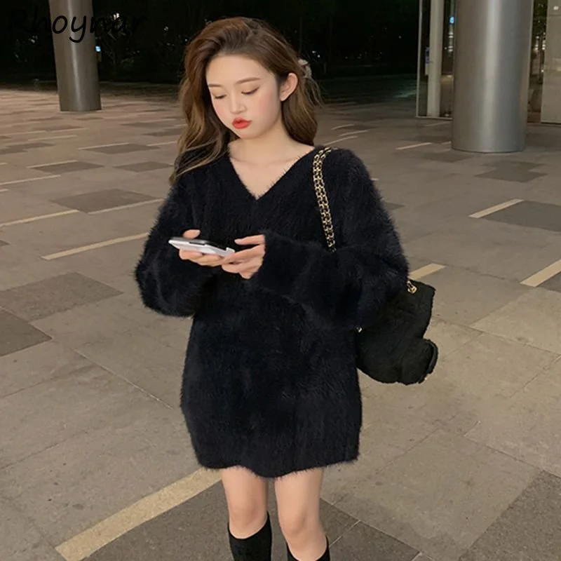 Pullovers Women Tender Loose Harajuku Chic Stylish Femme Korean Style Student Soft Elegant Aesthetic All-match Friends Casual