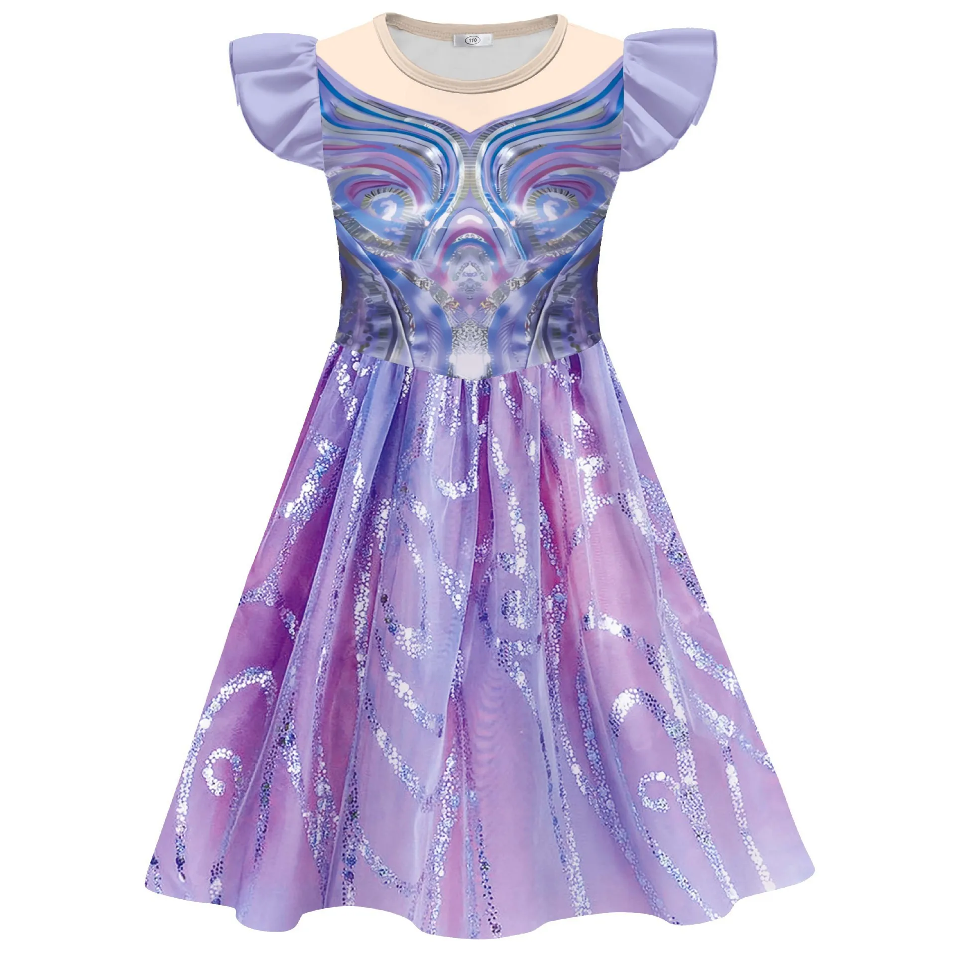 

Girls Wicked Witch Disguise Deluxe Costume Purple Printed Princess Dress For Kids Halloween Carnival Costume Birthday Party Gift