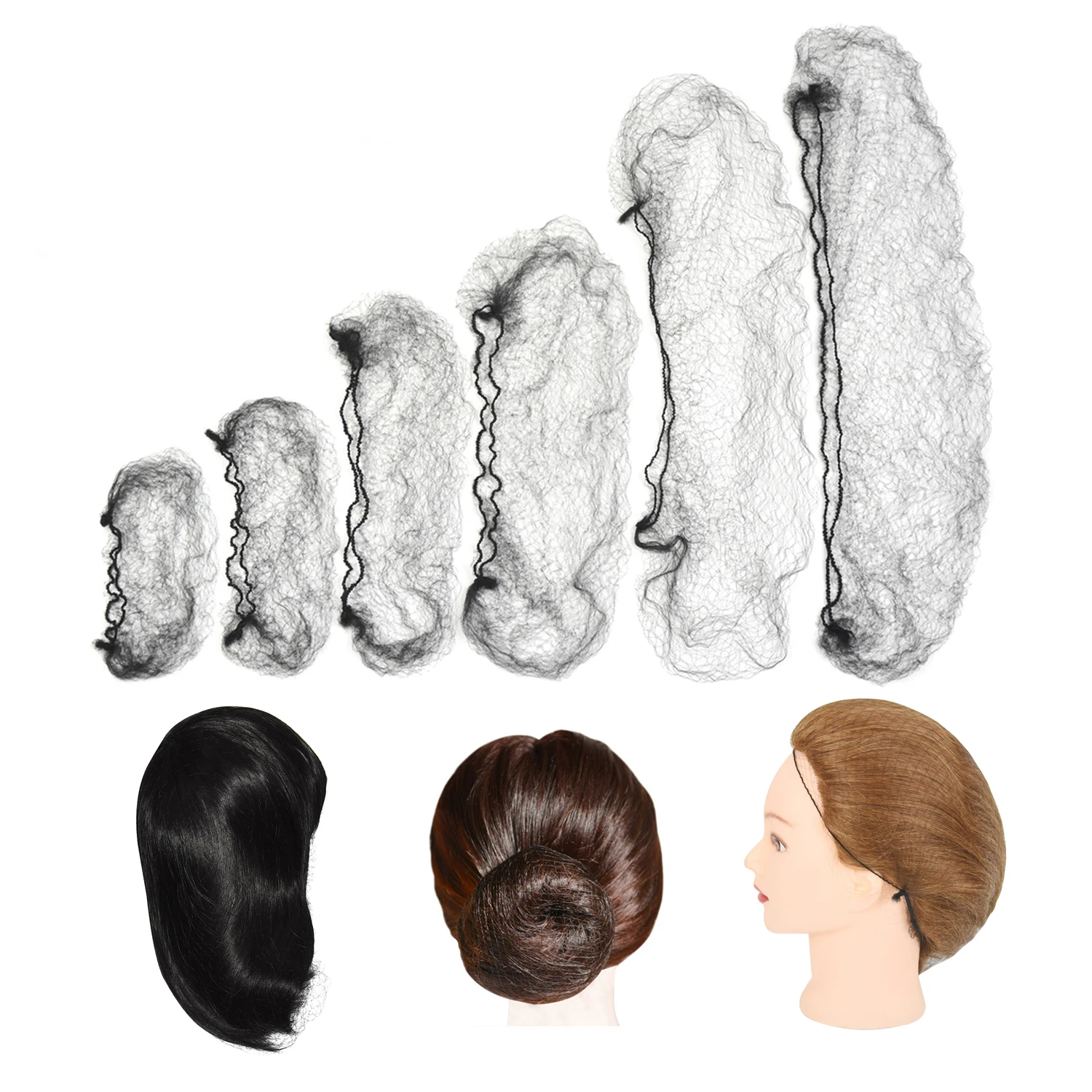 

Black 500Pcs Hair Nets for Buns Storage Wigs 10mm Big Hole Mesh Wig Cap Weaving Cap for Dance Bun Hairnets Hair Styling Tool