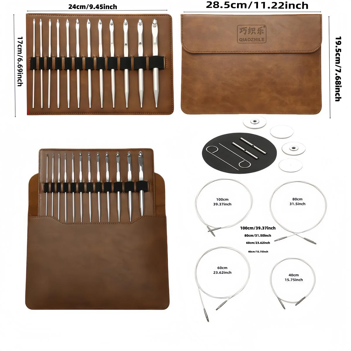 

1 Set of 25 Pieces of Knitting Tools, Aluminum Oxide Silver Crochet Hooks, Afghan Changeable Head, Removable Rope-Changing Croch