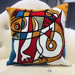 High Quality Funda De Cojin Picasso Abstract Embroidered Pillow Cover Canvas Single-sided Sofa Embroidery Cushion Cover