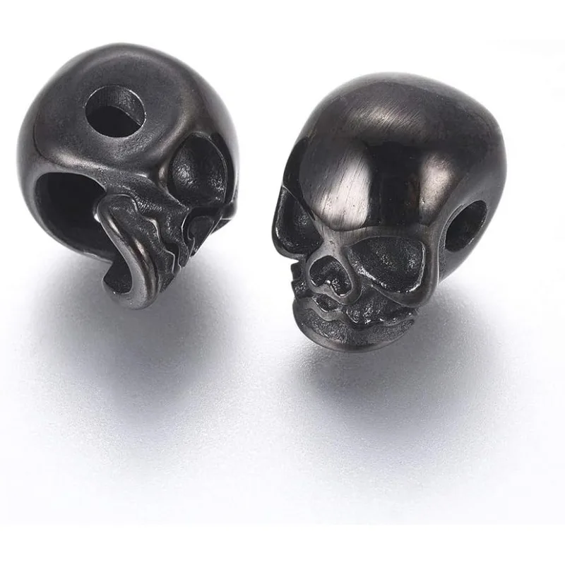 2pcs Skeleton Heads Beads Stainless Steel Beads Gunmetal Spacers Beads for Bracelet Necklace Jewelry Making 11x8x10mm Hole 2.5mm