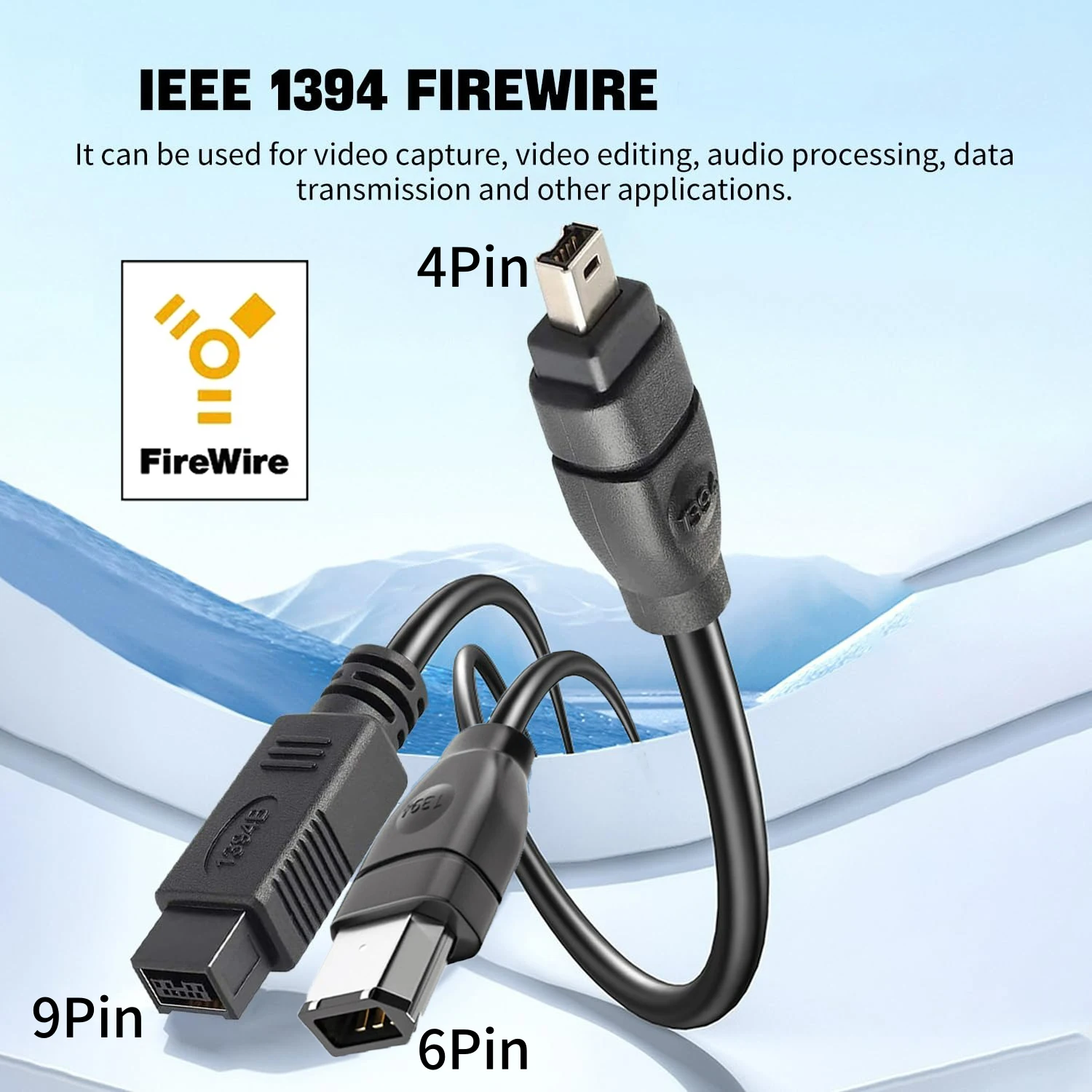 ​ ​ Cable Firewire 800/400 IEEE1394 de 9 pines/6 pines/4 pines 400-900Mbps, cable iLink DV para cámara industrial, videocámara a Mac, portátil y PC
