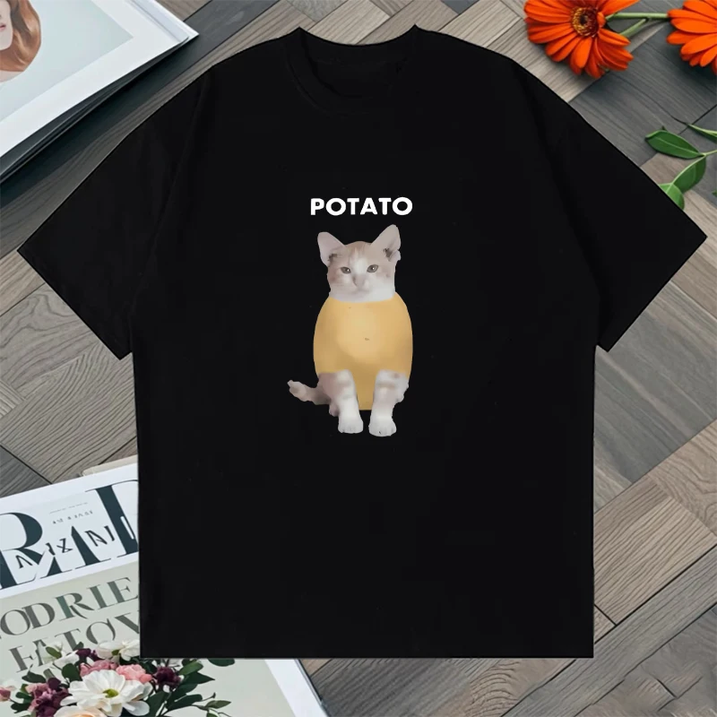 

Potato Cat Graphic Creative Oversized t-shirt Summer Men Women 100% Cotton Street Casual Short Sleeve T-Shirts Casual clothing