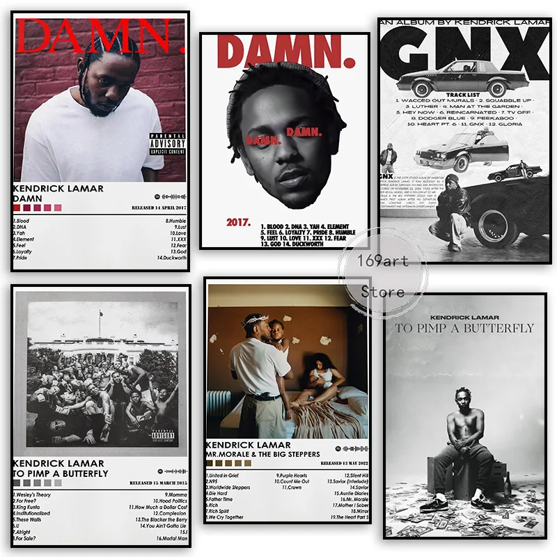 Vintage Music Kendrick Lamar Series Rap Hip-Hop DAMN Album Cover Art Poster Canvas Painting Wall Prints Picture Room Home Decor