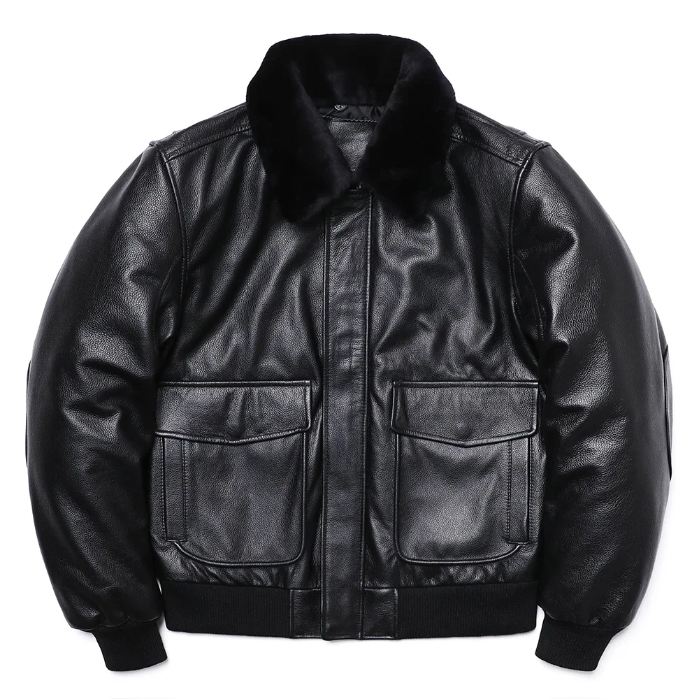 G1 Style Wool Collar Air Force Flight Jacket Natural Cowhide Genuine Leather Pilots Coat Thicken Warm Clothes Motorcycle Cloth