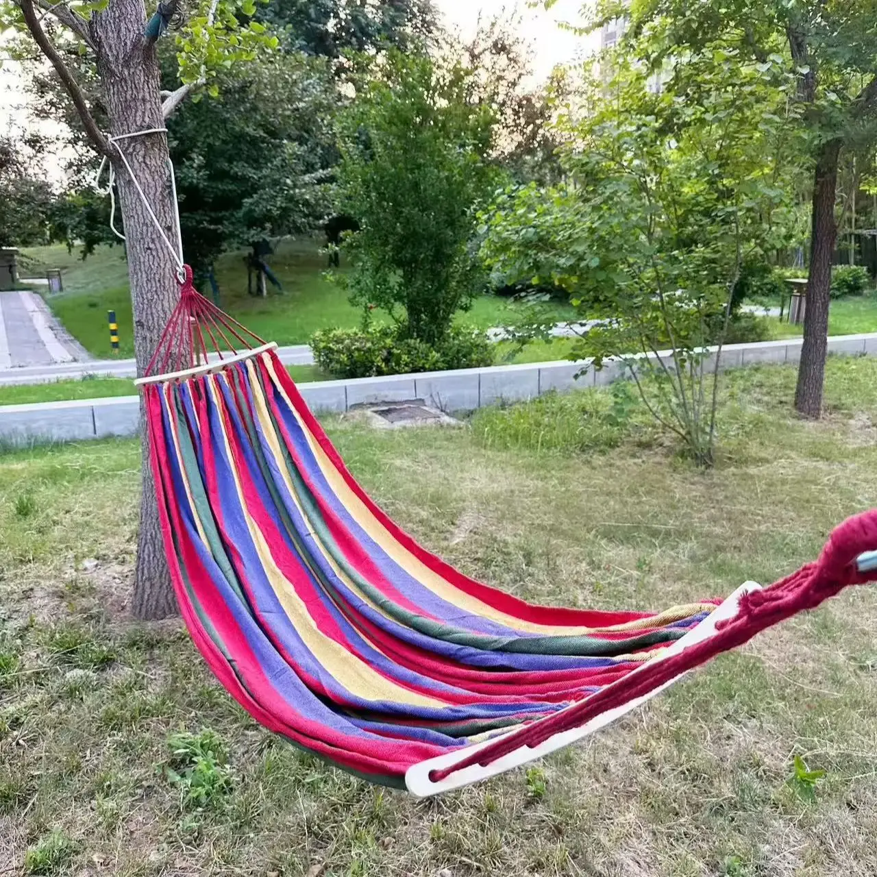 Colored Double Canvas Outdoor Hammock Anti-Rollover Camping Equipment Dormitory Hanging Chair for Comfortable Outdoor Relaxation