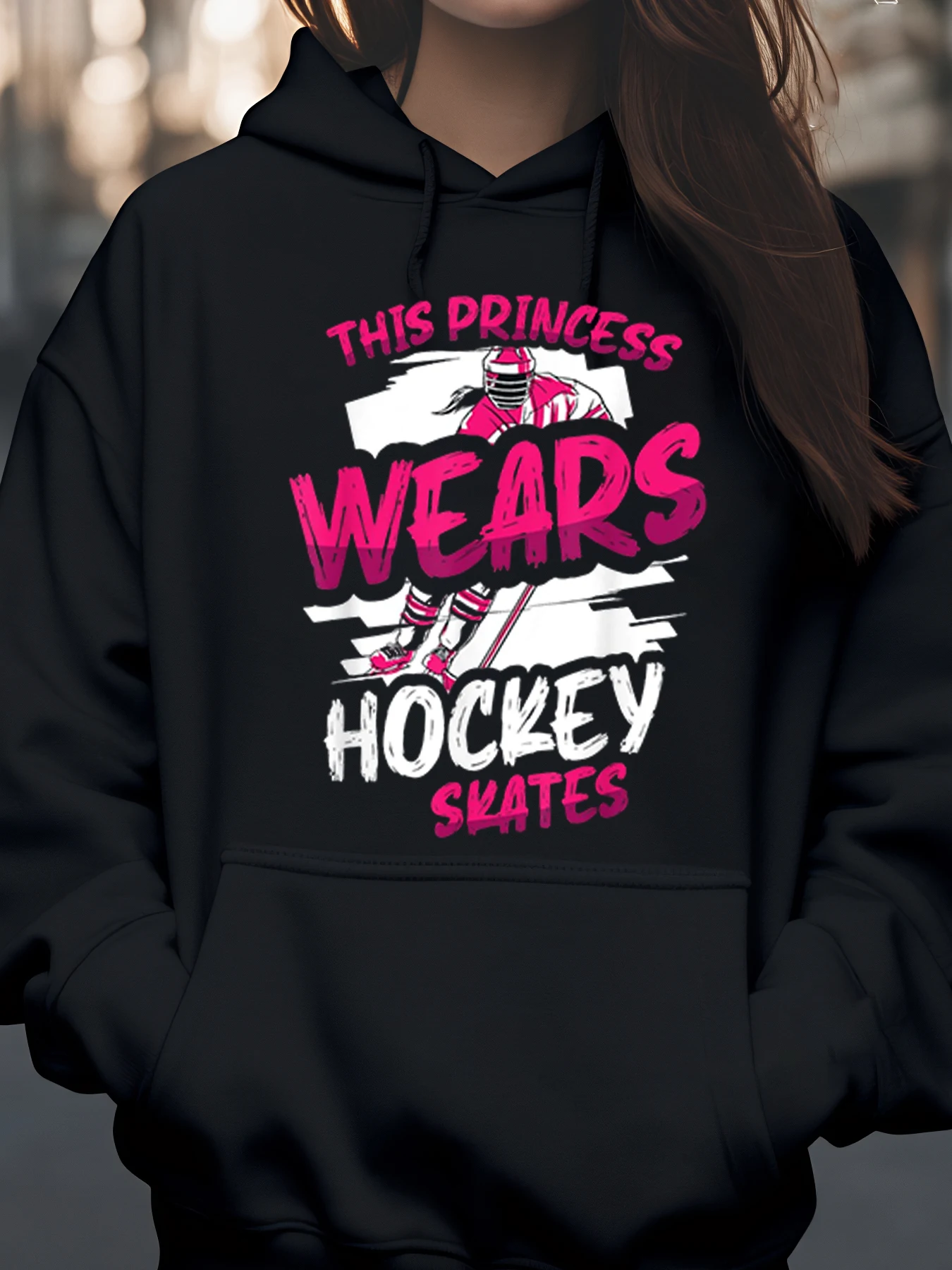 Esta princesa usa patines de hockey Sudadera con capucha gráfica para mujeres Ropa deportiva informal Fans de hockey sobre hielo